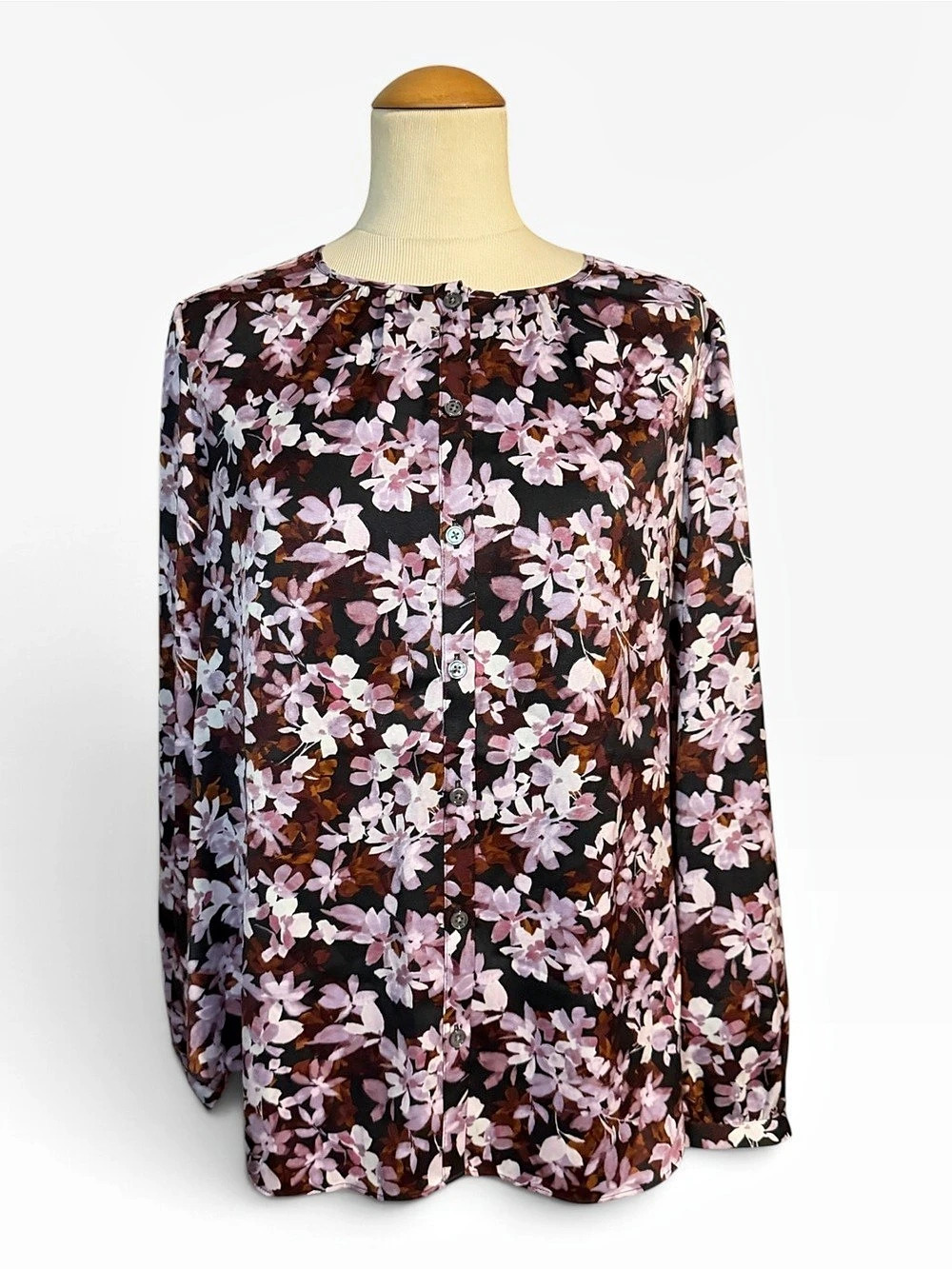 J.Jill Wearever Collection Long Sleeve Blouse Black Purple Size Small